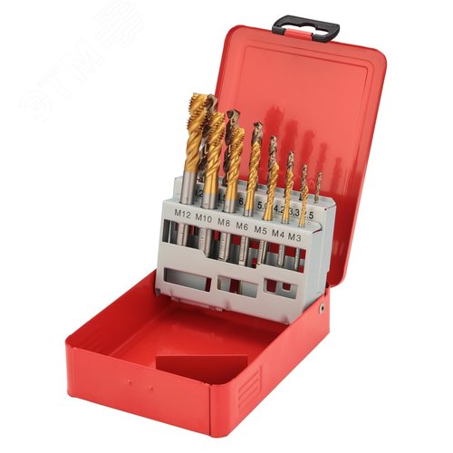 Изображение товара Набор метчиков машинных M3 -M12 HSSE-TiN DIN371/376 14пр (шт)