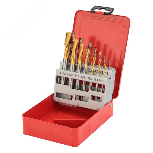 Изображение товара Набор метчиков машинных M3 -M12 HSSE-TiN DIN371/376 14пр (шт)