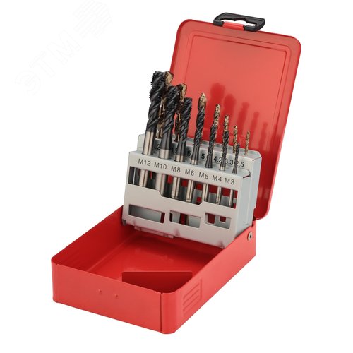 Изображение товара Набор метчиков машинных M3 -M12 HSSE-TiALN DIN371/376 14пр (шт)