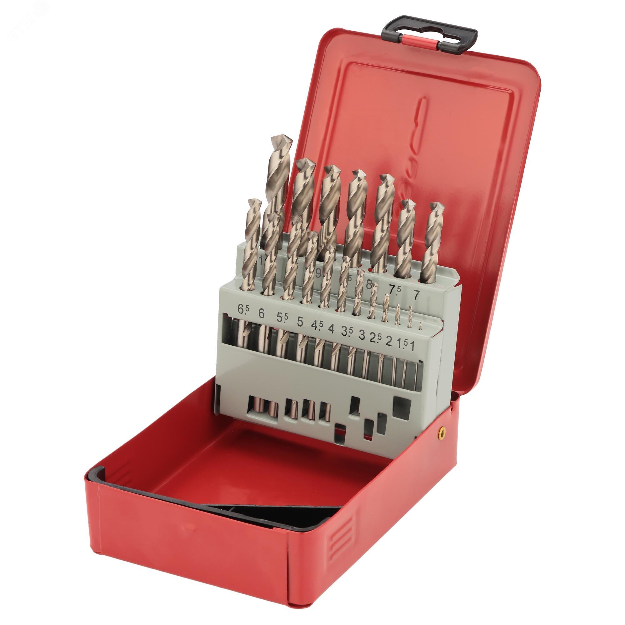 Изображение товара Набор сверл по металлу 1-10 мм 19 шт DIN338 HSS-G 135 градусов