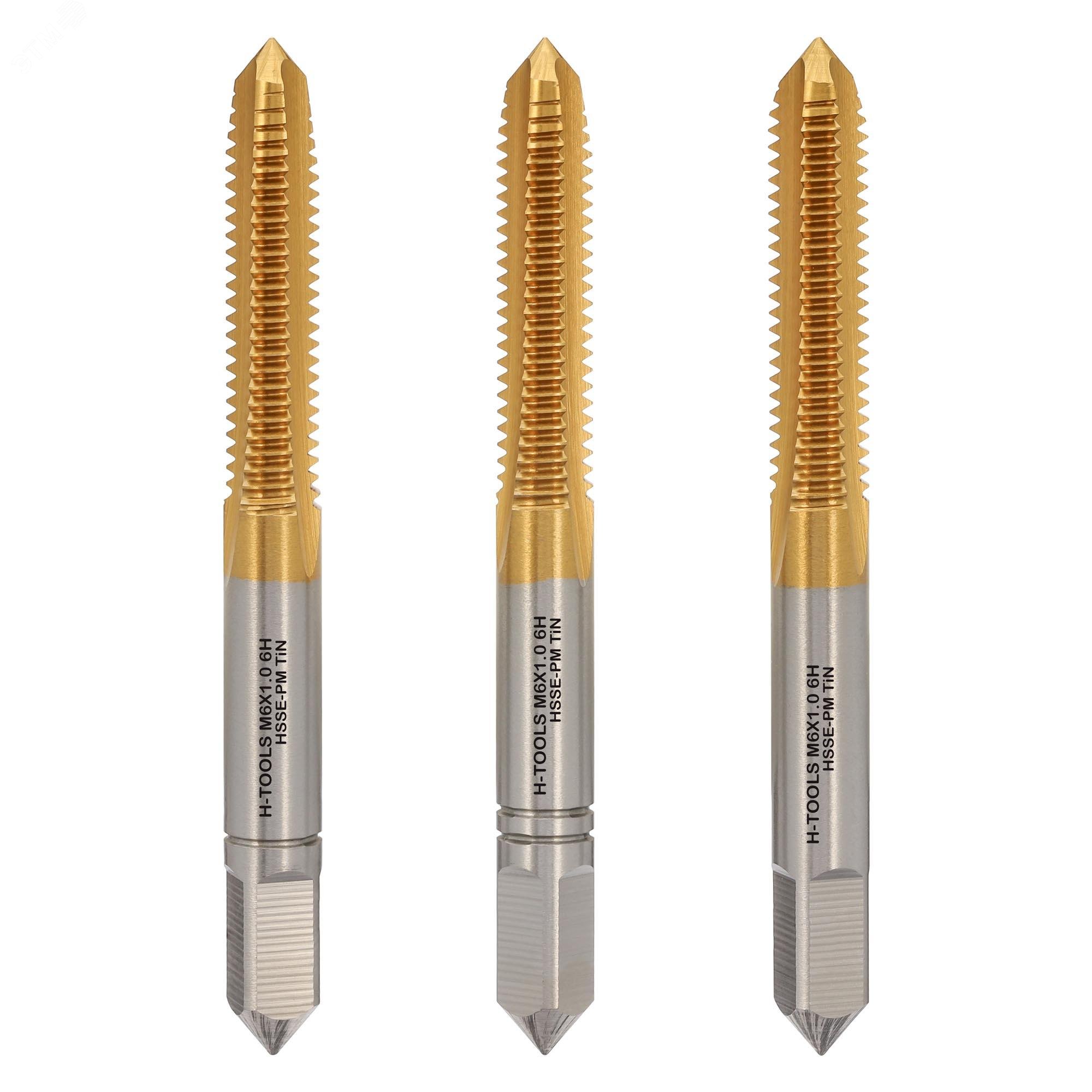 Изображение товара Набор метчиков 3 шт М6х1,0 DIN352 HSSE-Co5 ТиН 6HX для точной внутренней резьбы