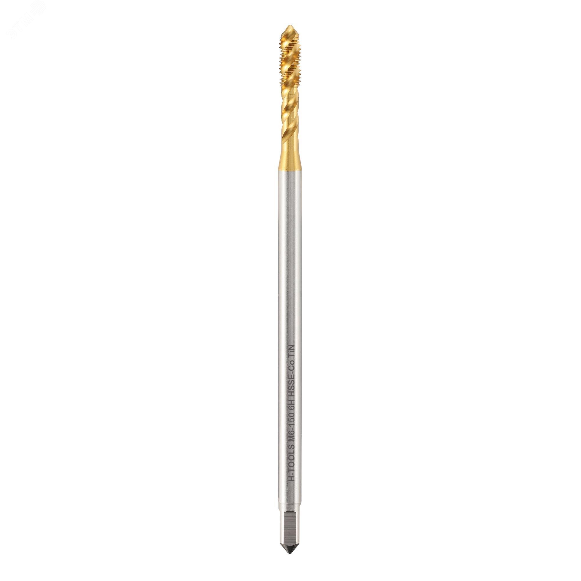 Изображение товара Метчик удлиненный М6х1,0 HSSE-TiN 6h C/2-3P R45 150мм a=4,5 H-Tools