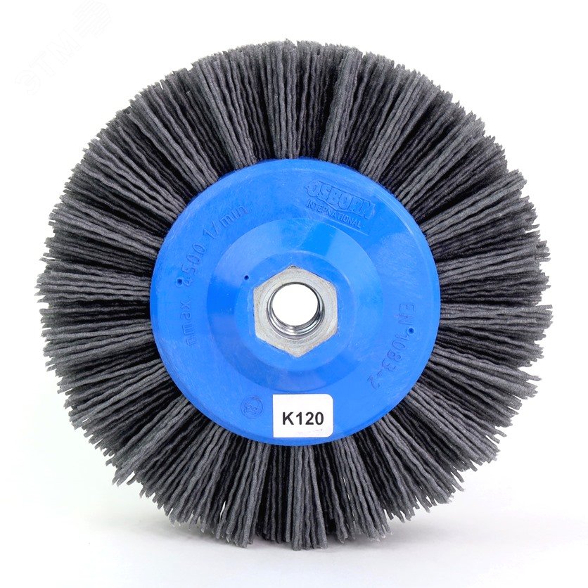 Изображение товара Щетка дисковая Д140x55xM14, ворс полимер-абразив P120 по дереву для УПМ УШМ (болгарка) (1-053) (шт)