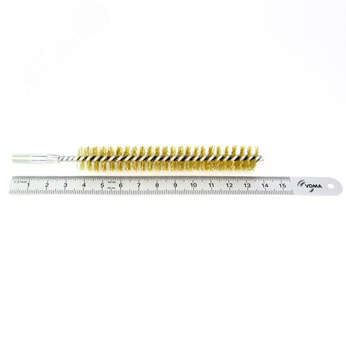 Изображение товара Щетка ерш Д15х100х140, ворс гофр латунь 0,15, посадка М6 резьба, очистка котлов теплообменников дымоходов труб отверстий (код 20-515) (шт)