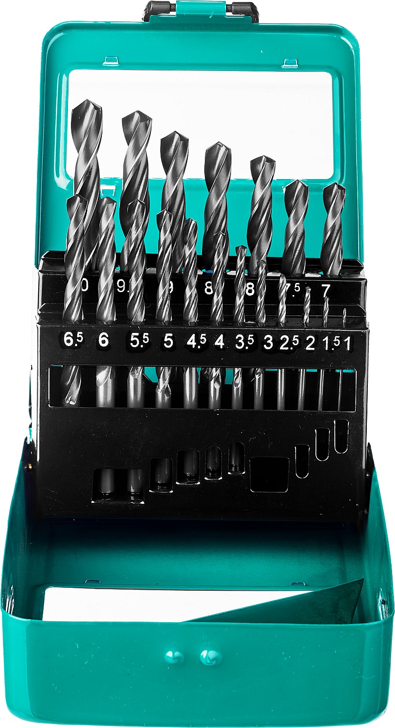 Набор сверл по металлу 19 шт, (1-10 мм), быстрорежущая сталь, класс В, мет.бокс