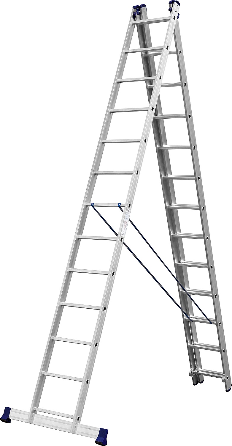 Лестница трехсекционная, алюминиевая, со стабилизатором, 13 ступеней