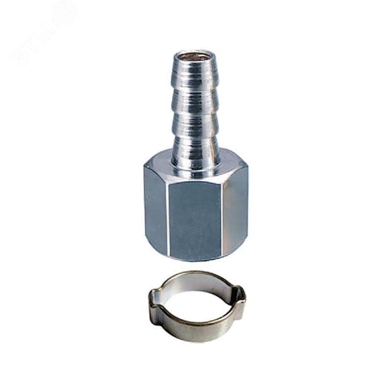 Изображение товара Переходник 1/4 F на елочку 6 мм с обжимным кольцом для пневмоинструментов