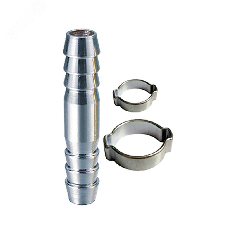 Изображение товара Переходник 8мм елочка на елочку с 2 обжимными кольцами 11х13мм компрессорный