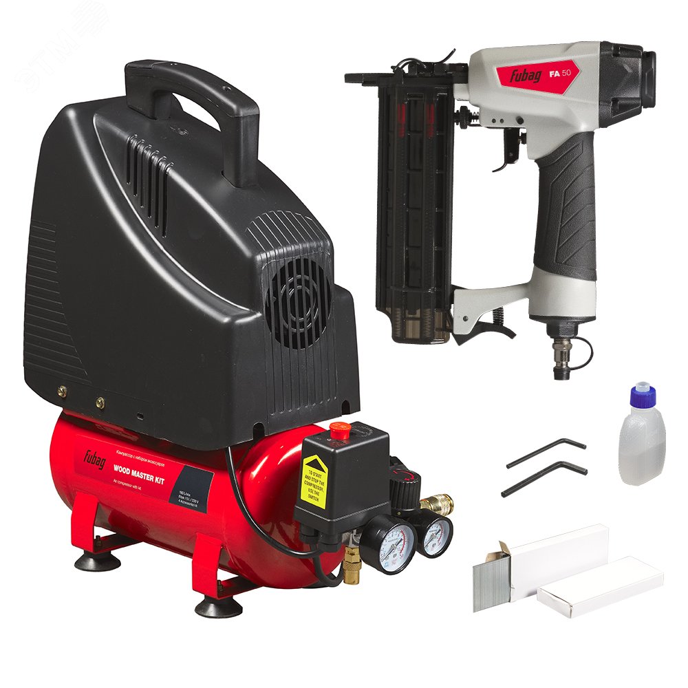 Изображение товара Компрессор FUBAG WOOD MASTER KIT OL 195/6 с пневмоинструментом, 180 л/мин, 6 л ресивер