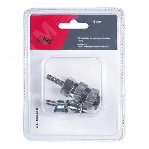 Изображение товара Набор: Разъемное соединение рапид (муфта) елочка 6мм, разъемное соединение рапид (штуцер) елочка 6 мм, 2 обжимных кольца 9х11мм блистер (шт)