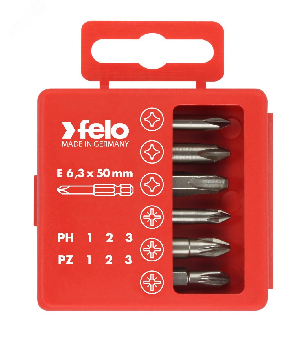 Набор бит PZ1-3 и PH1-3 50 мм в упаковке, 6 шт 03291516 Felo