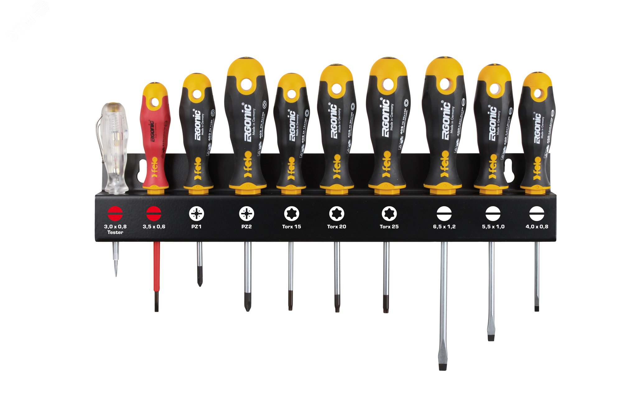 Изображение товара Набор отверток SL/PZ/Tx Ergonic с VDE и тестером на стойке 10 шт