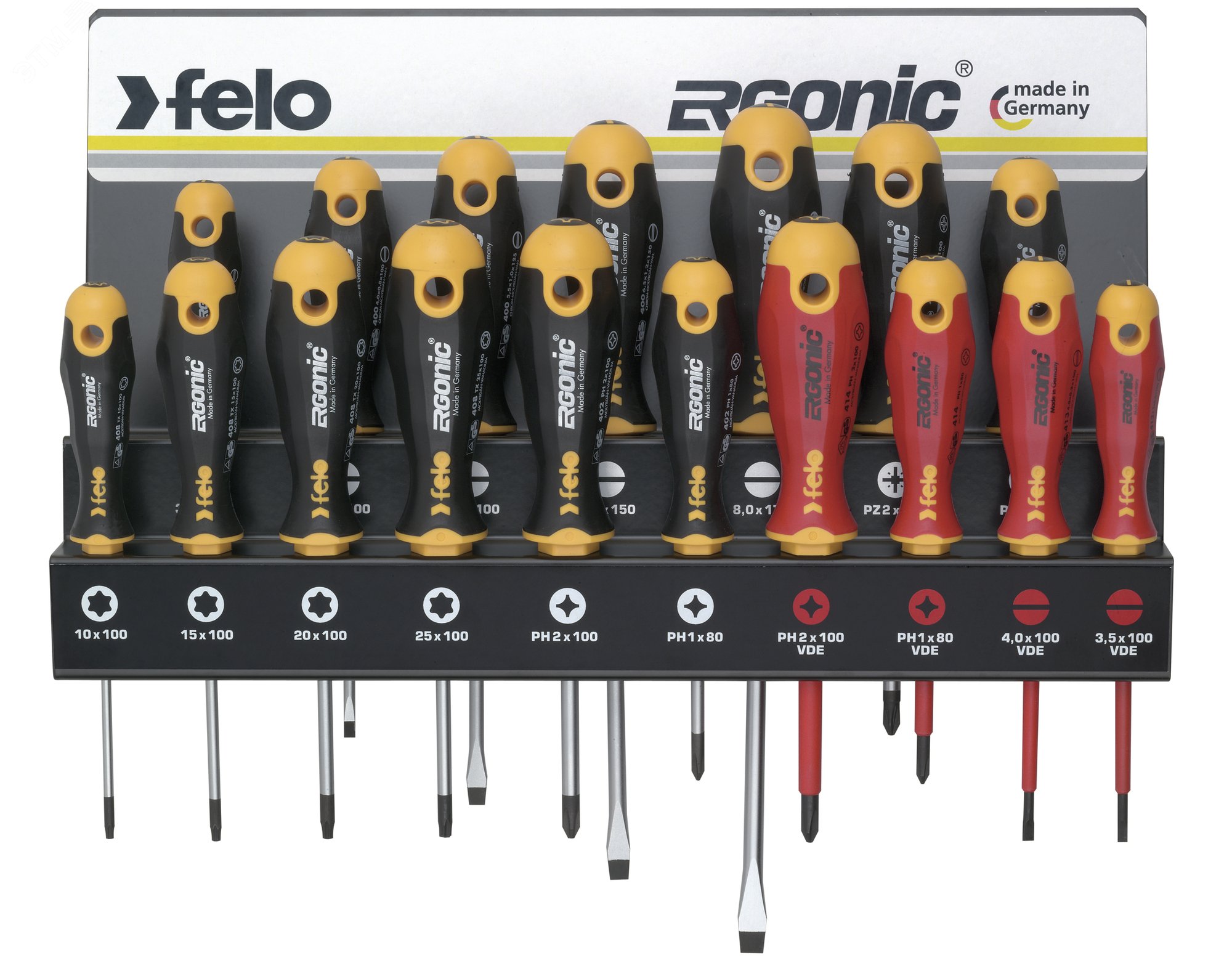 Изображение товара Набор отверток SL/PZ/PH/Tx Ergonic 17 шт на стальной стойке Felo Германия