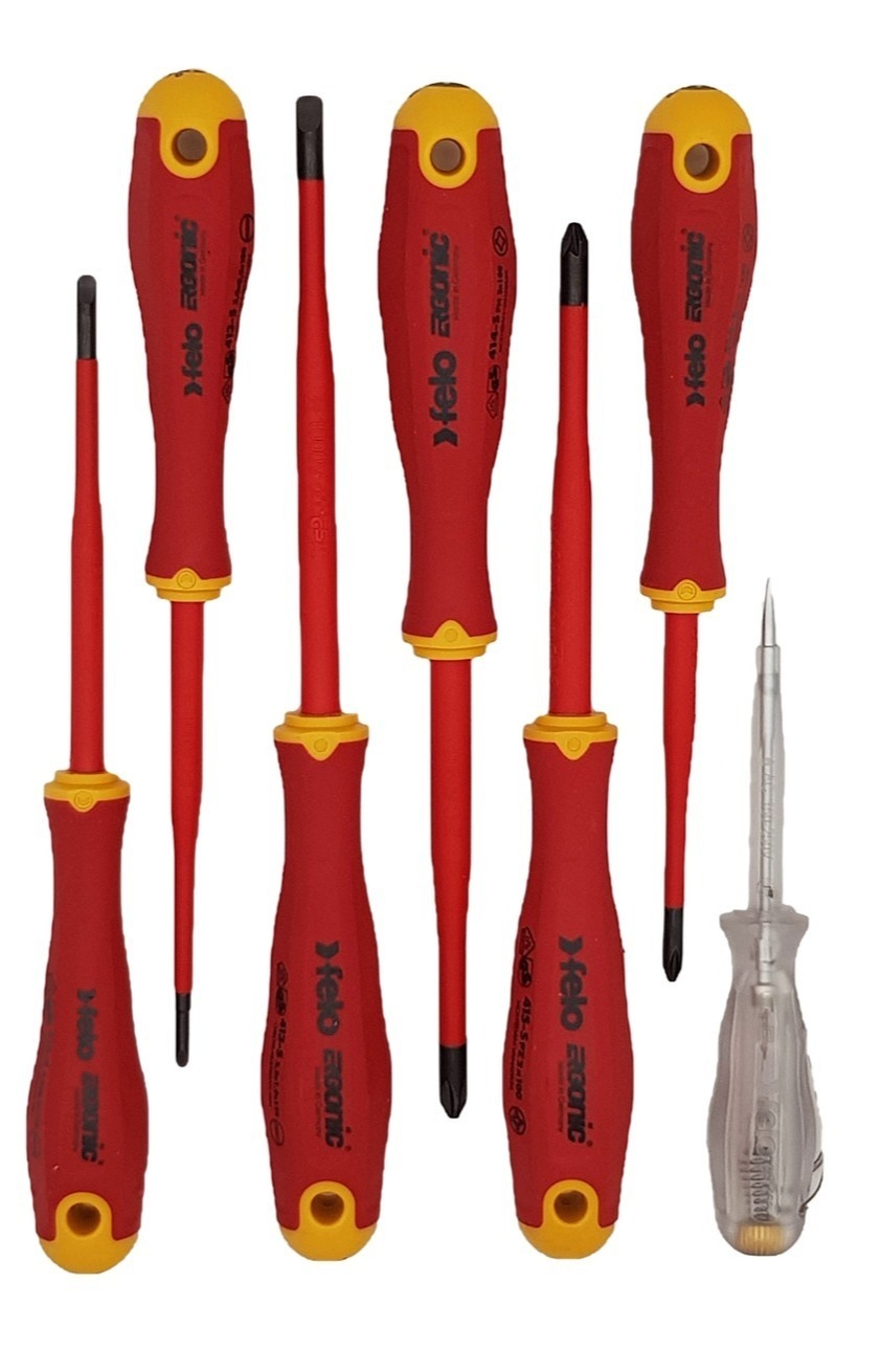 Набор отверток диэлектрических SL/PH/PZ Ergonic E-Slim, отвертка тестер напряжения сети в кейсе, 7 шт