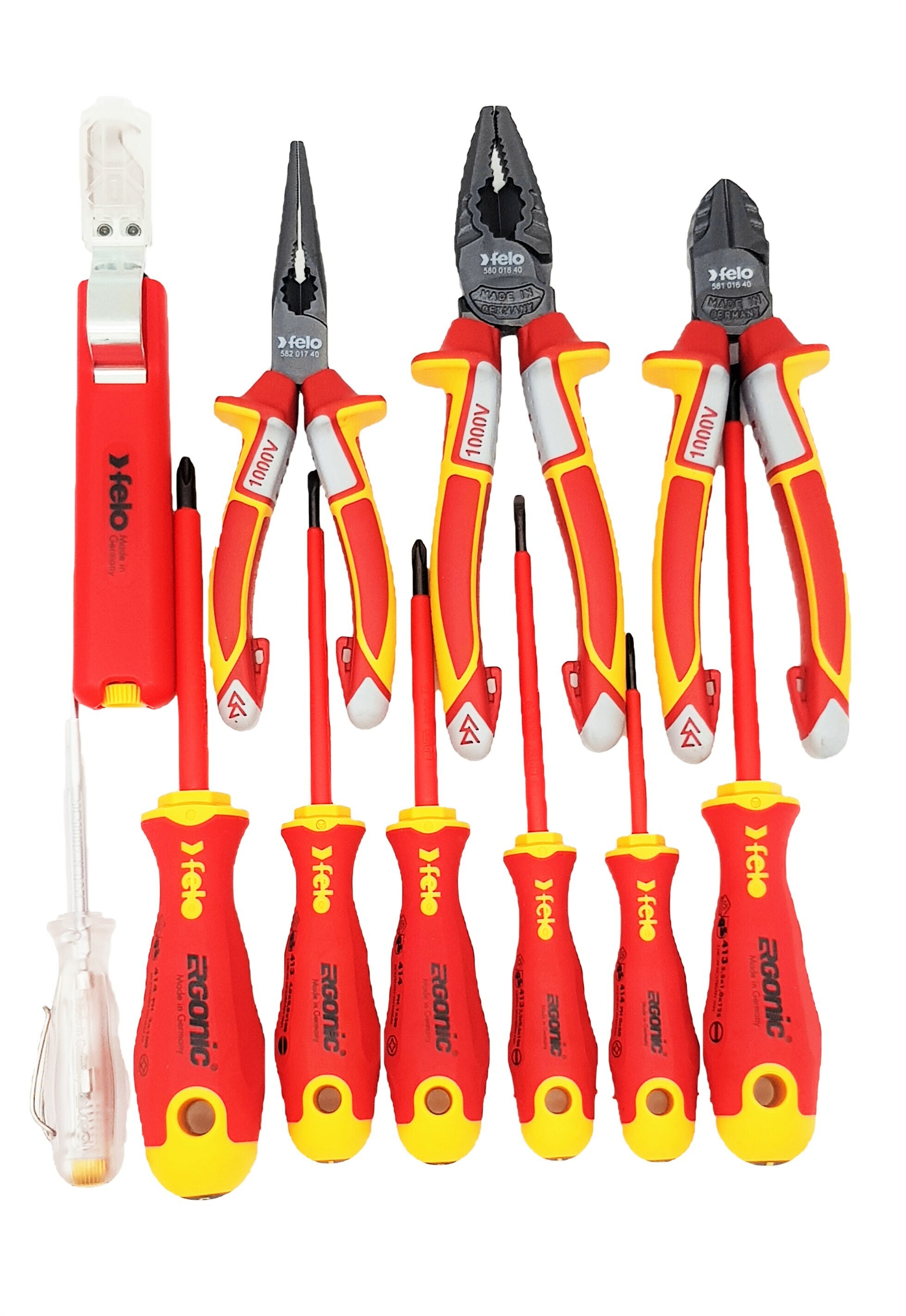 Набор диэлектрических отверток SL/PH ERGONIC, бокорезов, плоскогубцев, длинногубцев, стриппера и отвертки тестера напряжения сети в сумке