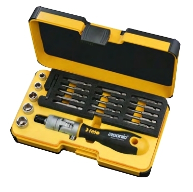 Набор бит SL/PH/PZ/Tx/HEX и головок с поворотной трещоткой Ergonic K в кейсе, 22 шт