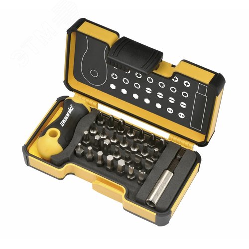 Набор бит HEX/XZN/TX TR/TS/Tri/SPANNER/CLUTCH/BH с рукояткой ERGONIC и битодержателем в кейсе, 30 шт - фото 1