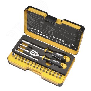 Изображение товара Набор бит SL/HEX/PH/PZ/Tx/SQ/SPANNER/BH/MS с трещоткой и отвертка с держателем бит ERGONIC в кейсе, 36 шт (шт)