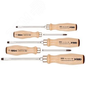 Изображение товара Набор отверток ударных SL/PZ с деревянной рукояткой, 5 шт (шт)