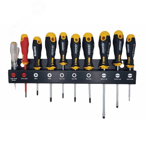 Изображение товара Набор отверток Ergonic, Отвертка диэлектрическая и отвертка тестер напряжения 10 шт (шт)