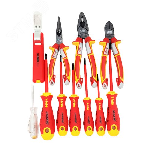 Набор диэлектрических отверток SL/PH ERGONIC, бокорезов, плоскогубцев, длинногубцев, стриппера и отвертки тестера напряжения сети в сумке - фото 1