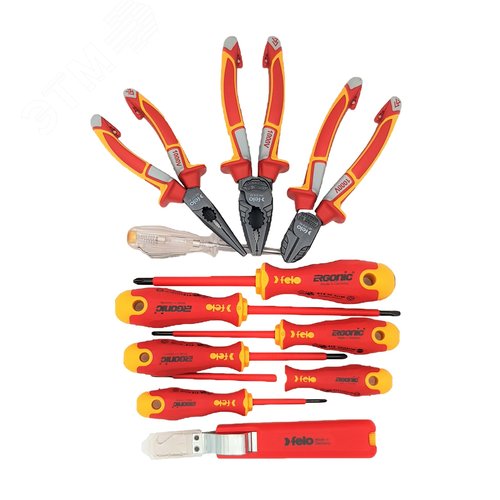 Набор диэлектрических отверток SL/PH ERGONIC, бокорезов, плоскогубцев, длинногубцев, стриппера и отвертки тестера напряжения сети в сумке - фото 2