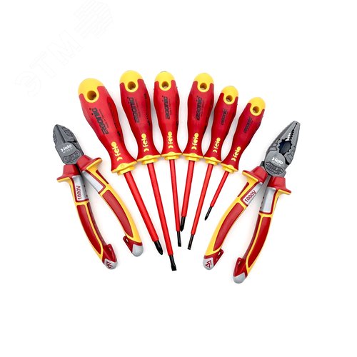 Набор диэлекрических отверток Ergonic с диэлектрическими пасатижами и бокорезами в упаковке, 8 шт - фото 3