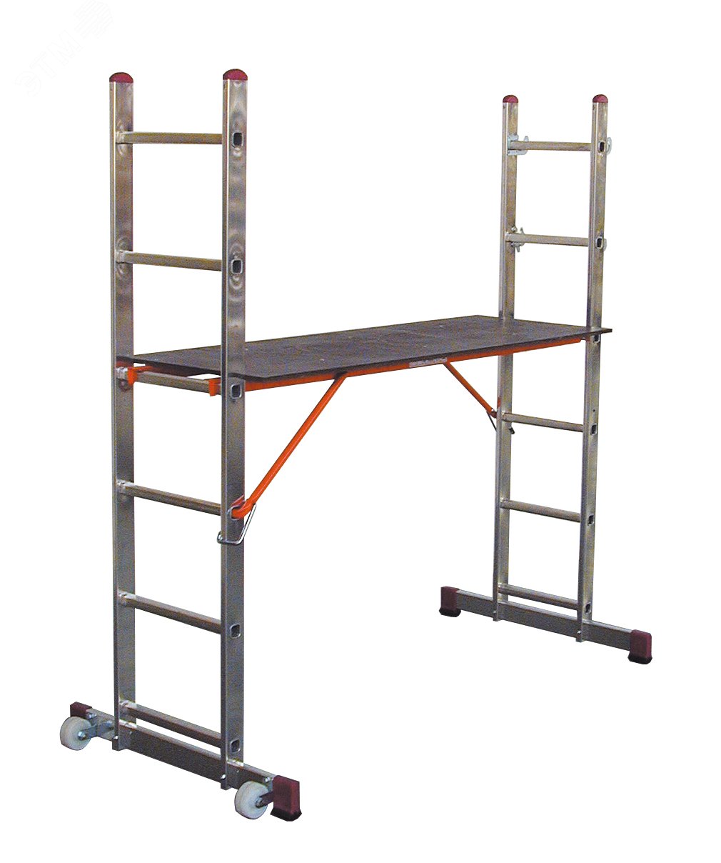 Изображение товара Лестничные подмости CORDA 2x6 с роликами алюминиевые до 150 кг 3 м