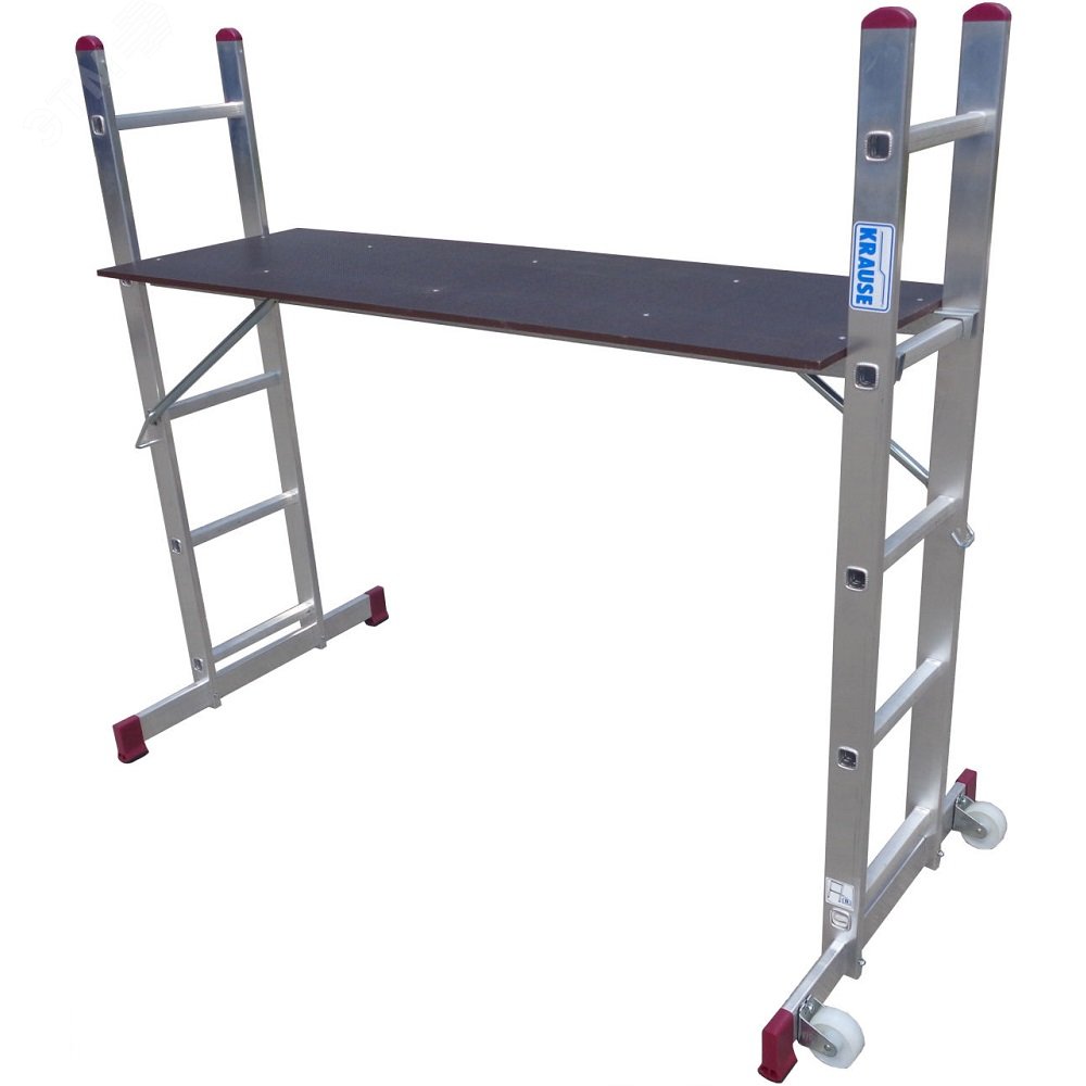 Изображение товара Лестничные подмости CORDA 2х5 с роликами до 150 кг нагрузки, алюминий, Россия