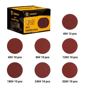 Изображение товара Набор шлифовальных кругов SD72 (P40, P60, P80, P120, P180, P240, P320), 125 мм, 72 шт (набор)