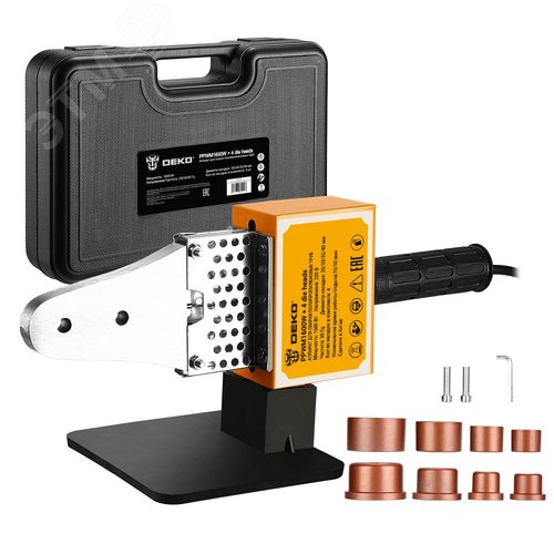 Изображение товара Аппарат для сварки полипропиленовых труб PPWM1600W в пластиковом кейсе, 4 насадки (20-40 мм) (шт)