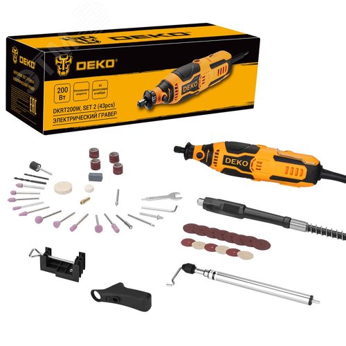 Изображение товара Гравер электрический DKRT200W SET2, с набором оснастки 43шт, 200Вт (шт)