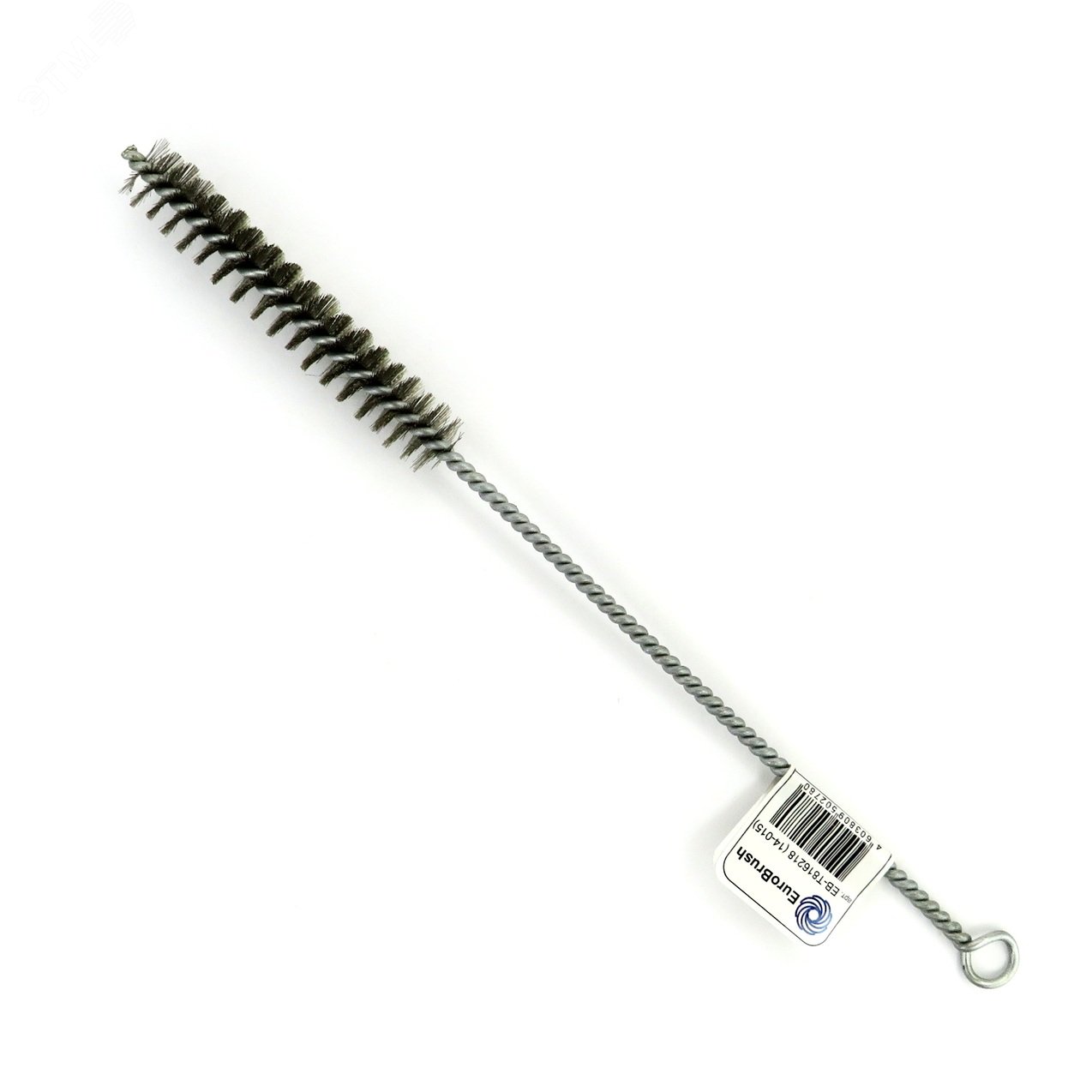 Изображение товара Щетка ерш Д18x100x300 с хв-м + кольцо, ворс гофр сталь 0,15 очистка котлов теплообменников дымоходов труб отверстий (14-015) (шт)