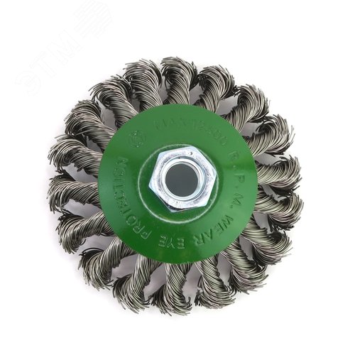 Изображение товара Щетка коническая Д100хМ14 для УШМ (болгарка) ворс витой нерж сталь 0,50 жгутовая кордщетка по металлу для обработки цветных сплавов и нержавеющей стали (код 13-072) (шт)