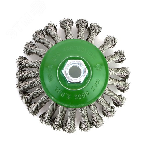 Изображение товара Щетка коническая Д125хМ14 для УШМ (болгарка) ворс витой нерж сталь 0,50 жгутовая кордщетка по металлу для обработки цветных сплавов и нержавеющей стали (код 13-074) (шт)