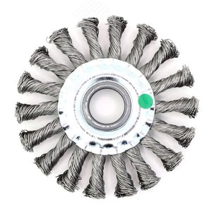 Изображение товара Щетка дисковая жгутовая Д115х22,2 для УШМ (болгарка), ворс нерж сталь 0,50 витая корщетка по металлу для обработки цветных сплавов и нержавеющей стали (код 13-032) (шт)