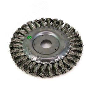 Изображение товара Щетка дисковая жгутовая Д150х22,2 для УШМ (болгарка), ворс нерж сталь 0,50 витая корщетка по металлу для обработки цветных сплавов и нержавеющей стали (код 13-014) (шт)