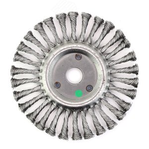 Изображение товара Щетка дисковая жгутовая Д175х22,2 для УШМ (болгарка), ворс нерж сталь 0,50 витая кордщетка по металлу для обработки цветных сплавов и нержавеющей стали (код 13-034) (шт)