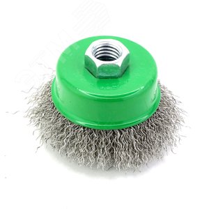 Изображение товара Щетка чашечная Д65 ворс гофр нержавеющая сталь на УШМ болгарку, кордщетка по металлу для обработки цветных сплавов и нержавеющей стали (13-037) (шт)