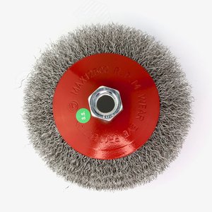 Изображение товара Щетка коническая Д115хМ14 для УШМ (болгарка) ворс сталь 0,3 гофр кордщетка по металлу для обработки стали, камня, дерева (13-168) (шт)