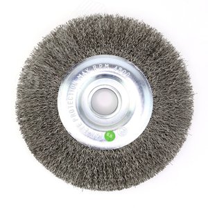 Изображение товара Щетка крацовка дисковая Д150х22,2 для УШМ (болгарка), ворс нерж сталь 0,30 гофр кордщетка по металлу для обработки цветных сплавов и нержавеющей стали (код 13-096) (шт)