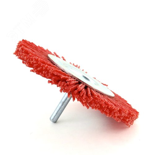 Изображение товара Щетка дисковая Д100*10 c хв-м д6*30, ворс красный полимер абразив P80, до 4500 об/мин (код 13-054) (шт)