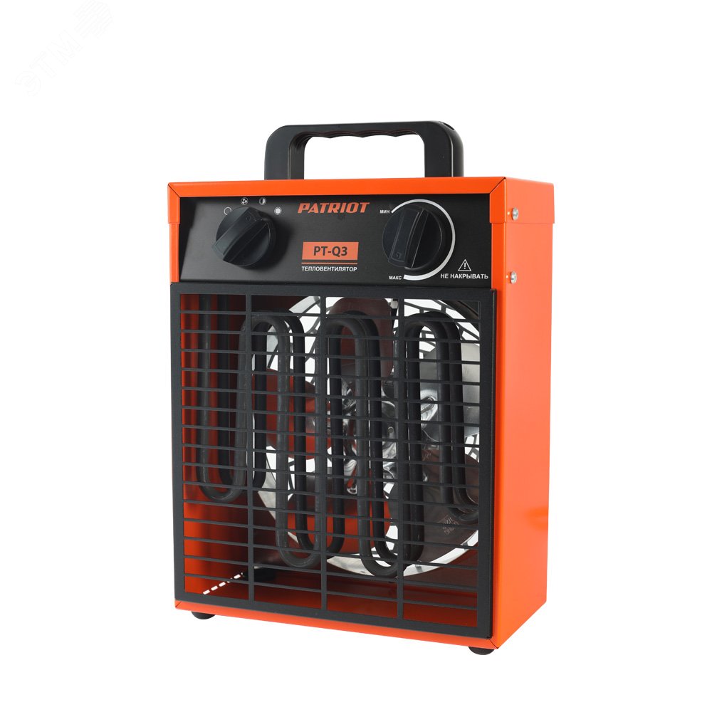 Изображение товара Тепловентилятор электрический на 3 кВт 220В PT-Q-3, с терморегулятором, нержавеющим ТЭНом, шнур с евровилкой (шт)