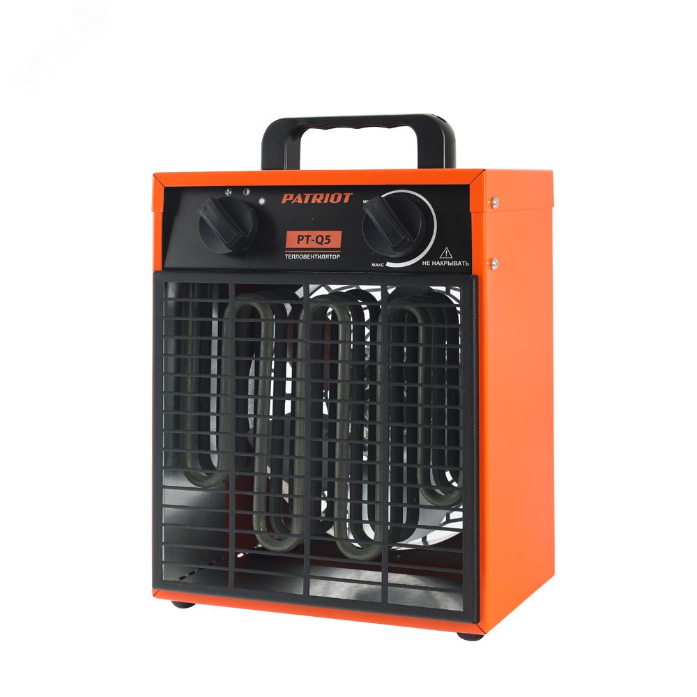 Изображение товара Тепловентилятор электрический на 5 кВт, 220В PT-Q-5, с терморегулятором, нержавеющим ТЭНом, кабельным вводом (шт)