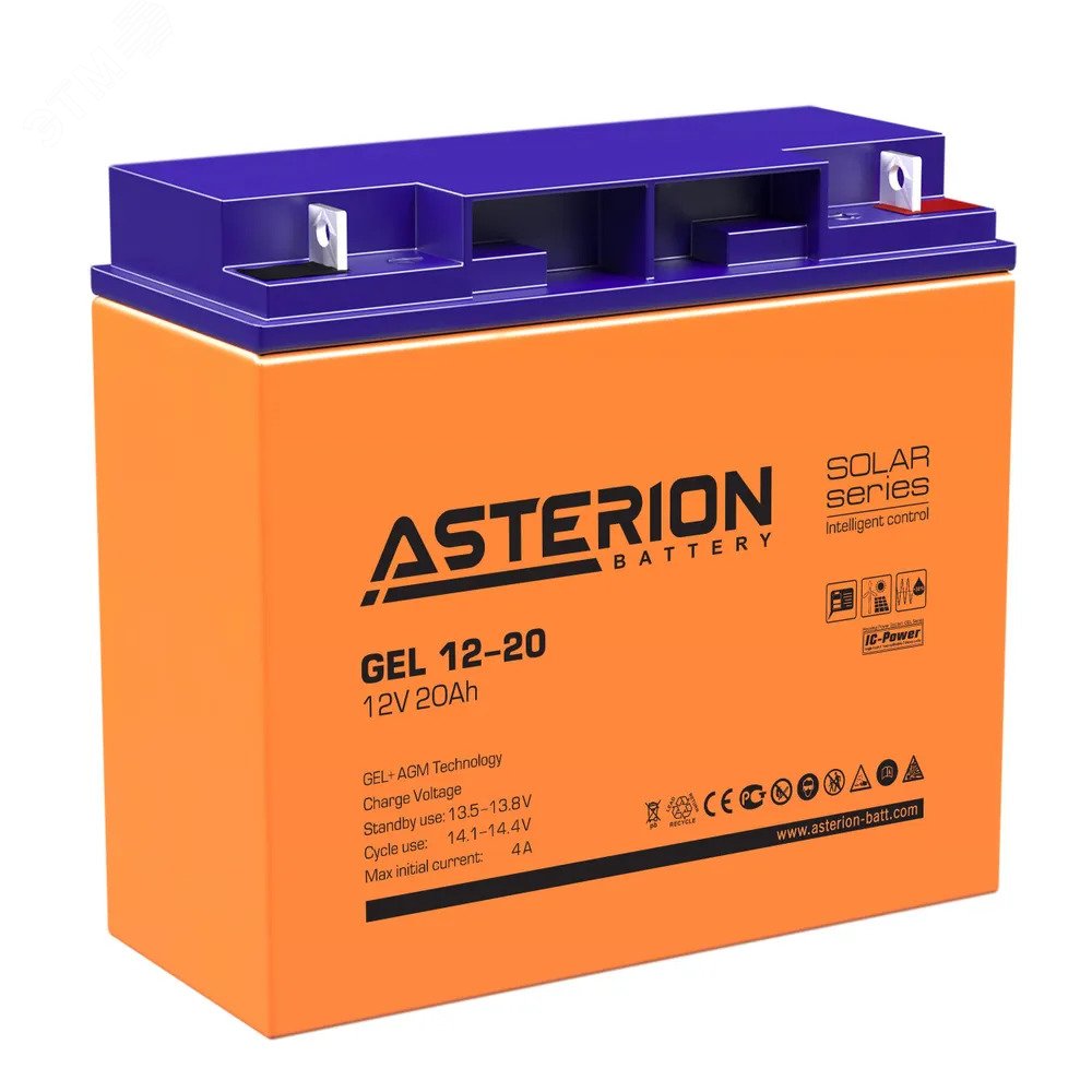 Аккумуляторная батарея гелеевая 12В 20Ач, клеммы тип М5 артикул ASTERION  GEL 12-20 М5 ASTERION - купить в Москве и РФ по цене 2457.17 руб. в  интернет-магазине ЭТМ iPRO | характеристики, аналоги, стоимость