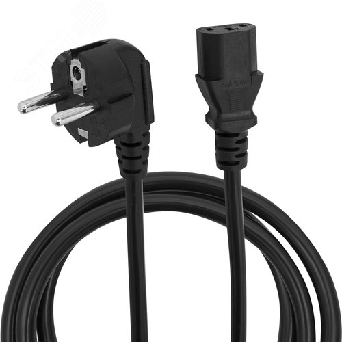 Изображение товара Кабель питания евровилка с заземлением Schuko-C13, 2500W, 10А, 3м, черный (шт)