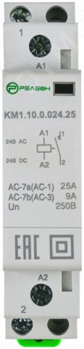 Изображение товара Модульный контактор 1НО 25А 24В AC/DC Релеон KM1.10.0.024.25