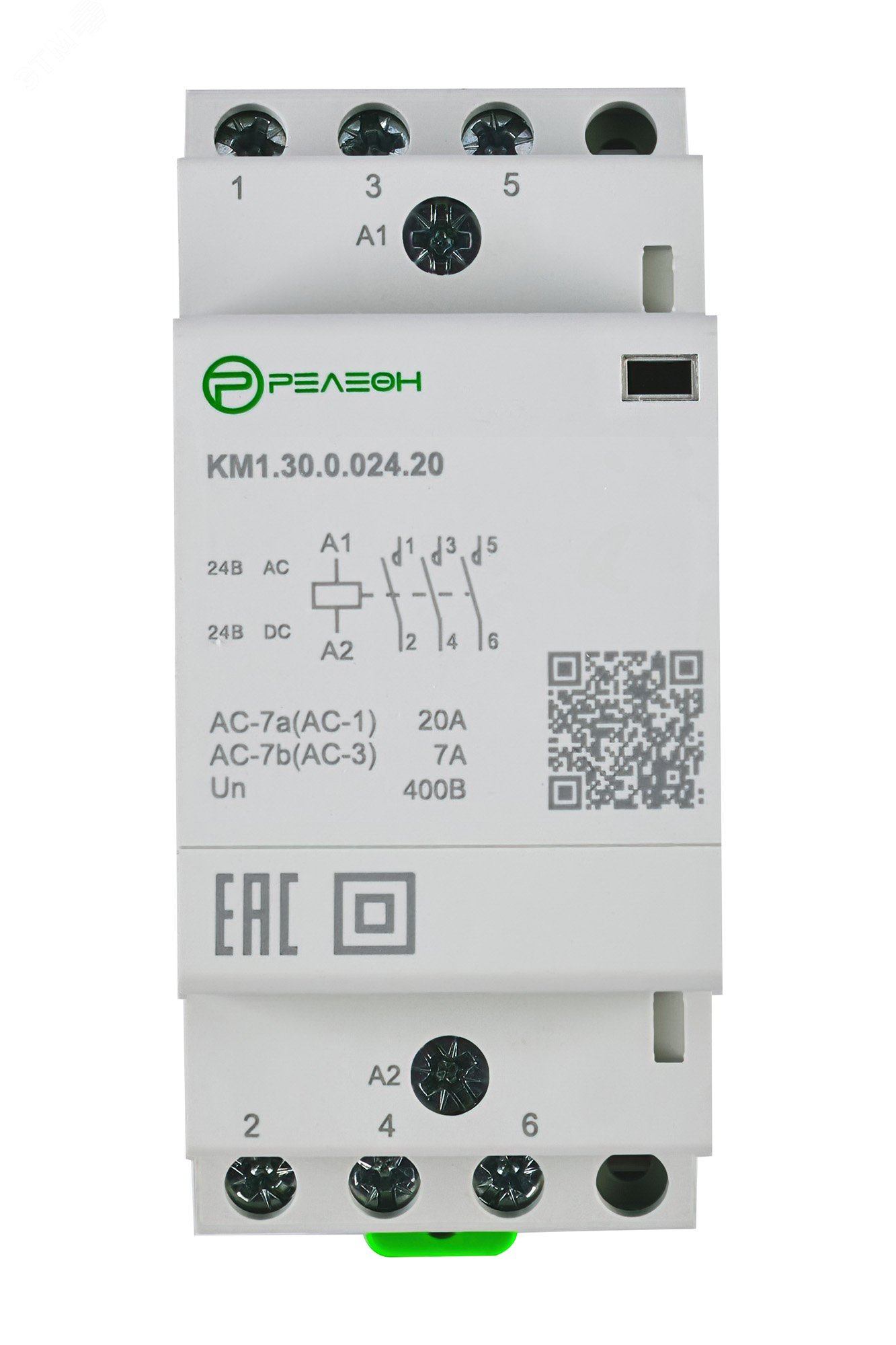 Изображение товара Контактор модульный 3НО 20А 24В AC/DC релеон KM1.30.0.024.20