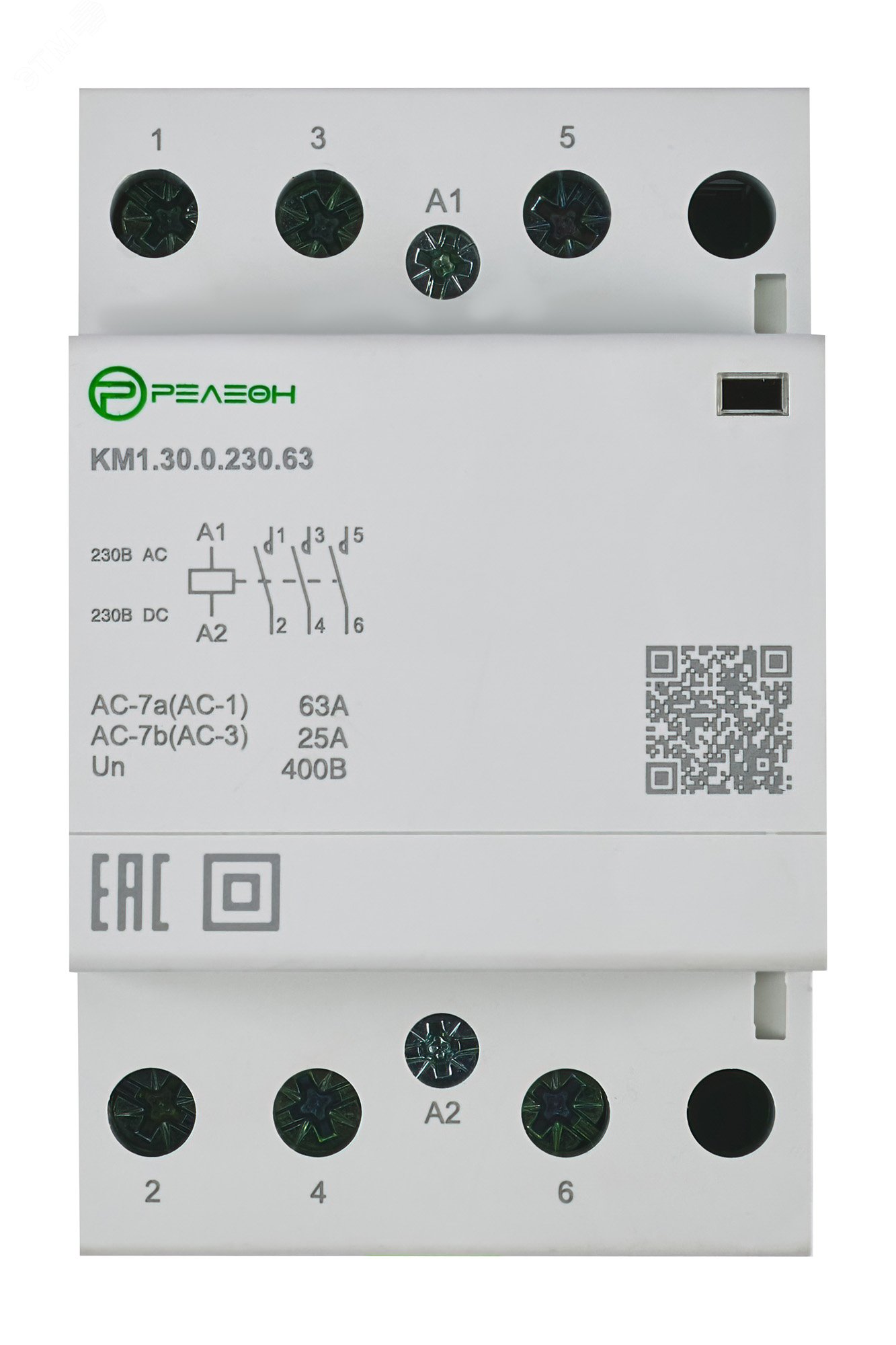 Изображение товара Модульный трехфазный контактор 63А 230В AC/DC Rелеon KM1.30.0.230.63