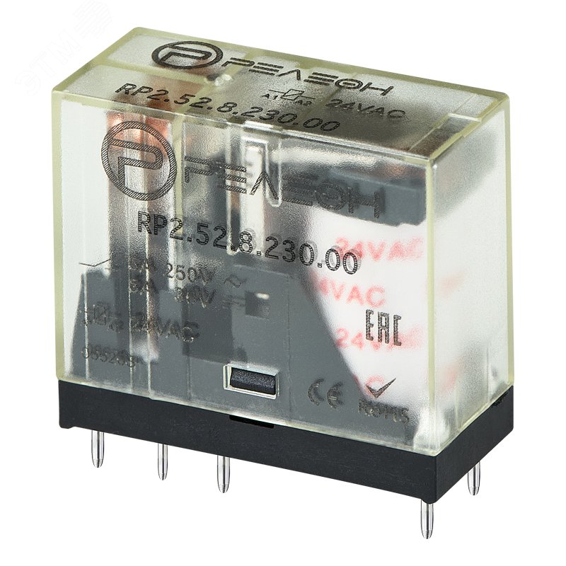 Миниатюрное промежуточное реле, 2 перекидных контакта 5А, 230В AC ...